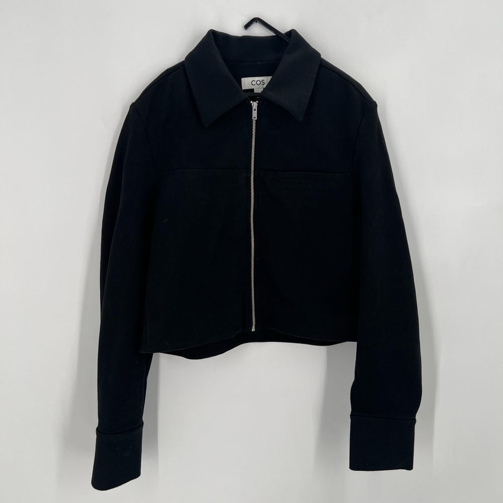 Cos Black Cropped Twill Zip Up Jacket